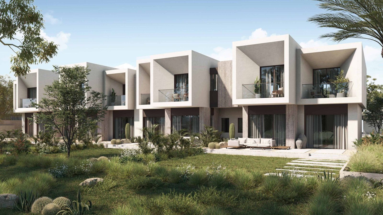 تصميم منازل Solana East المتصلة بحديقة خضراء في القاهرة الجديدة
