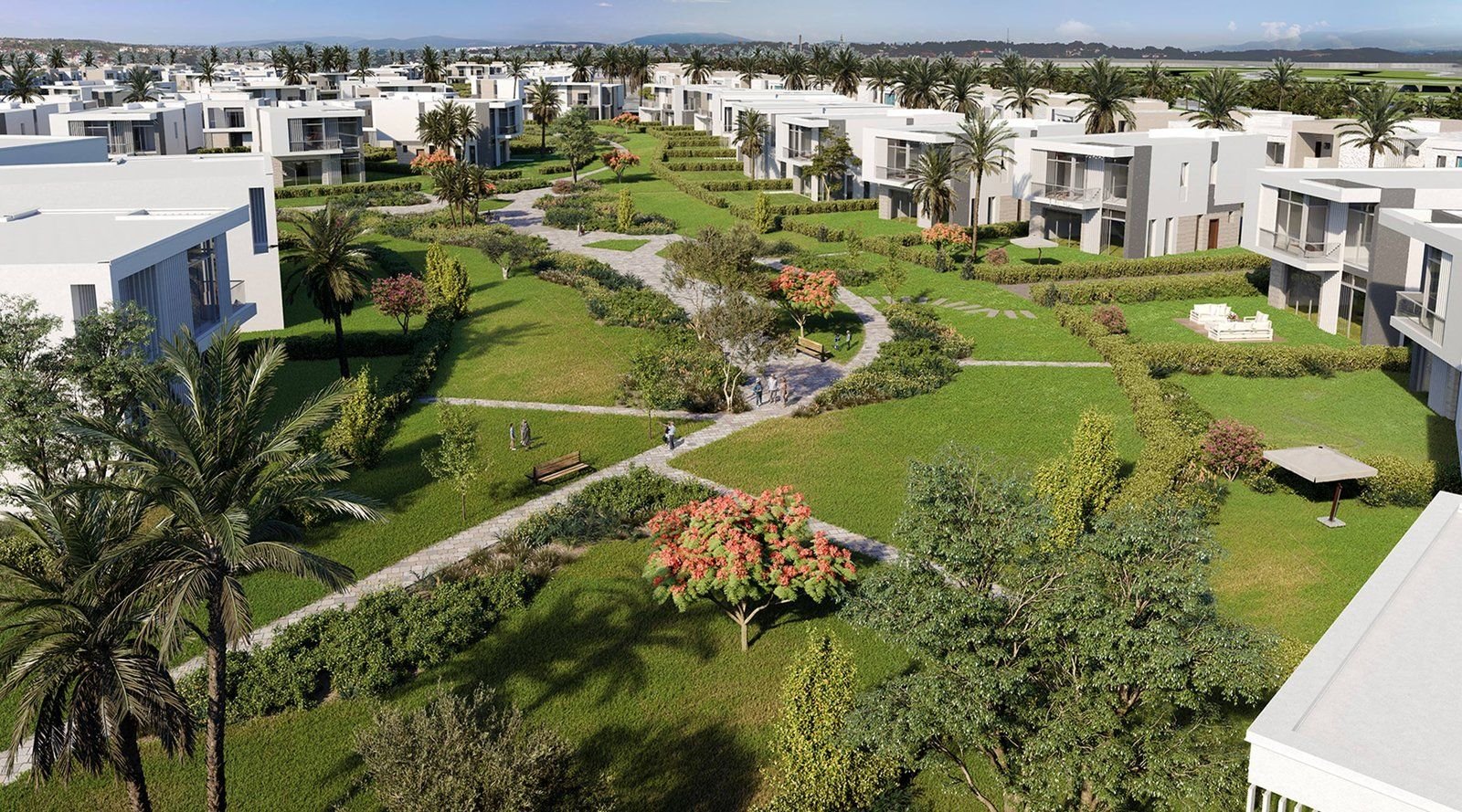 لقطة علوية لفيلات Zed East والمساحات الخضراء في القاهرة الجديدة