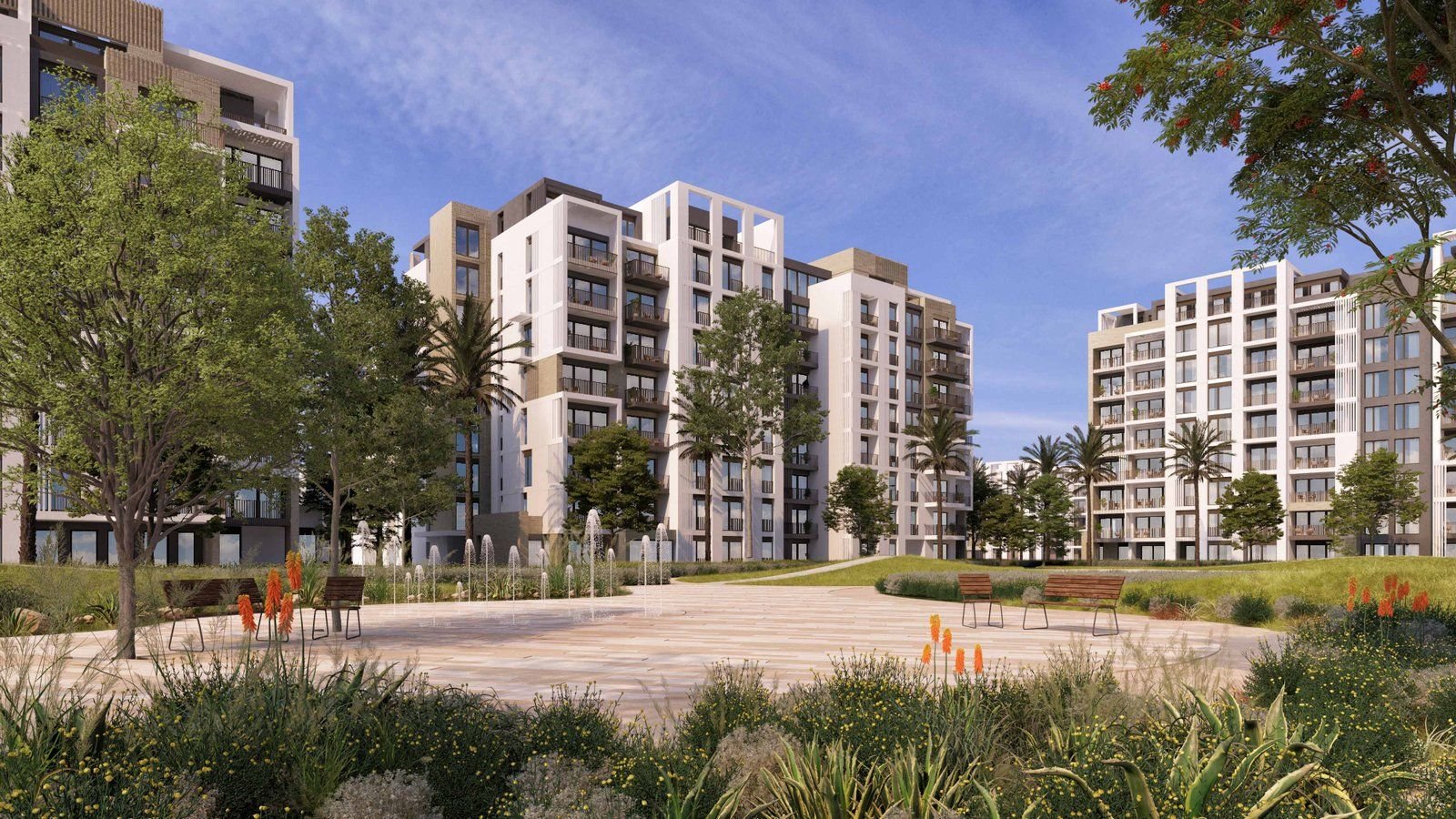 ساحة مفتوحة بين عمارات Zed East السكنية في القاهرة الجديدة