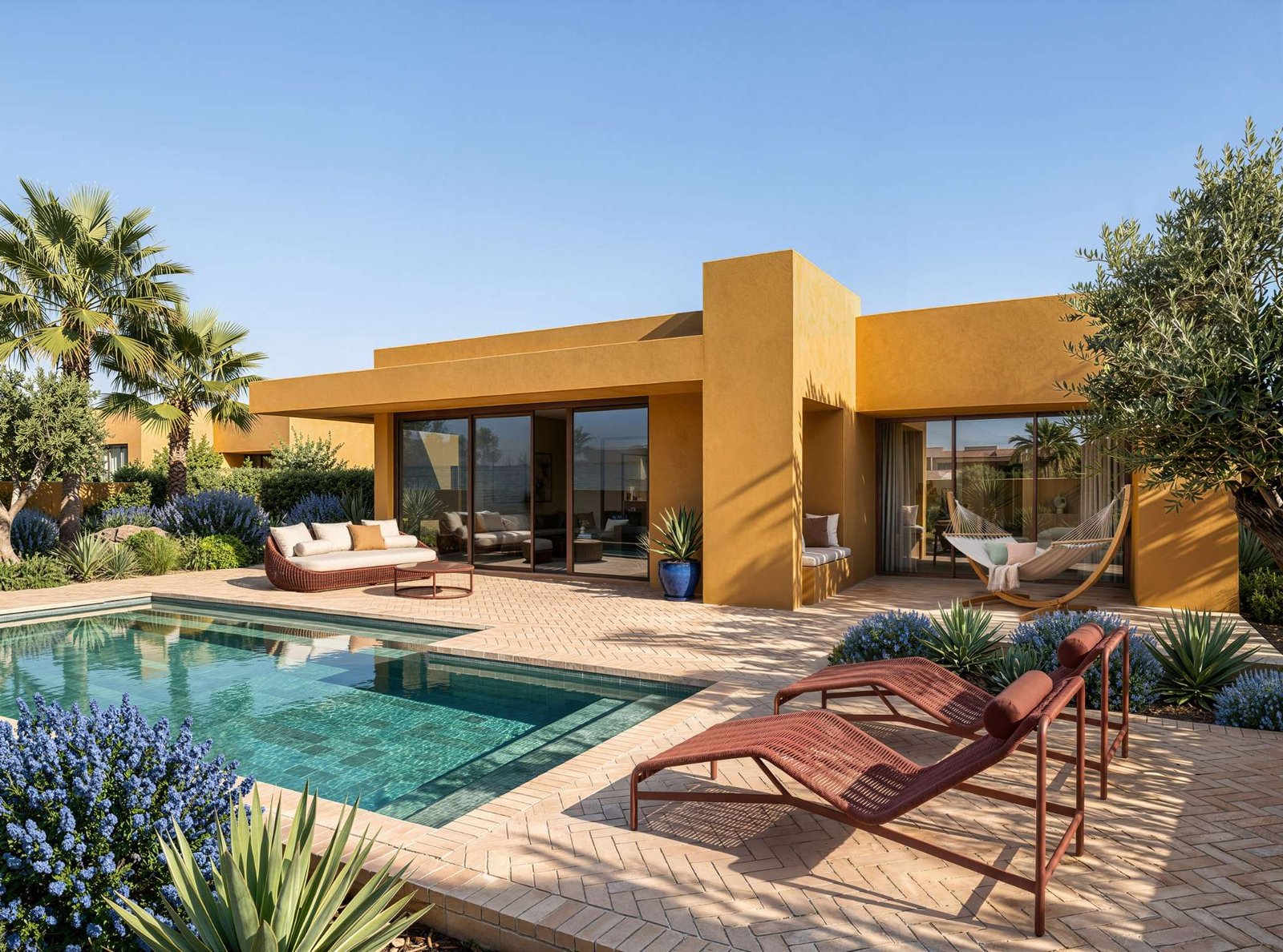 Yellow villa with a private pool and garden at Shams Soma, Soma Bay, Red Sea